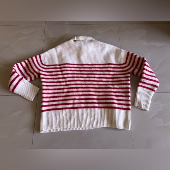 ZARA Turtleneck Ribbed Knit Wool Sweater Striped Red size S - Picture 3 of 16
